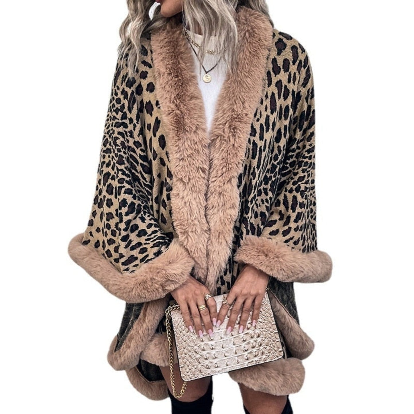 Thick Warm Fur Collar Cape