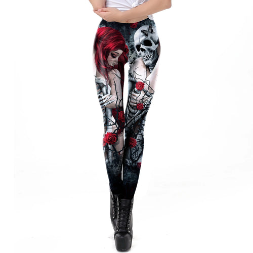 Fashion Skull Rose Print Leggings