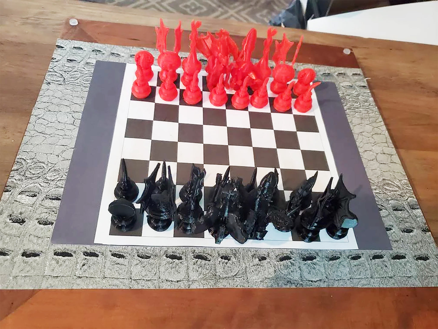 Boxing Themed 3D Printed Recycled Material Chess Board - in Red and Black