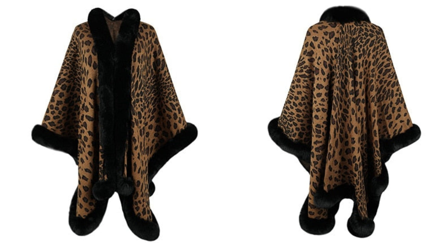 Thick Warm Fur Collar Cape
