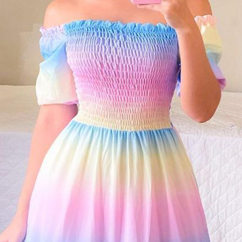 Butterfly Rainbow Floral Print Dress