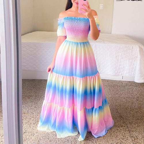 Butterfly Rainbow Floral Print Dress