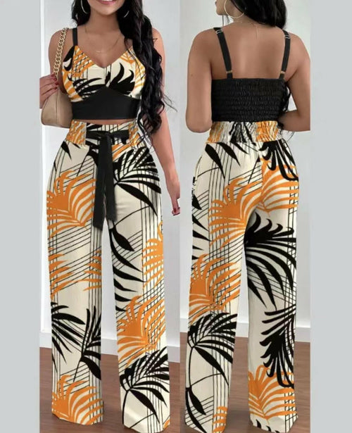 Floral Suspender Pant Set