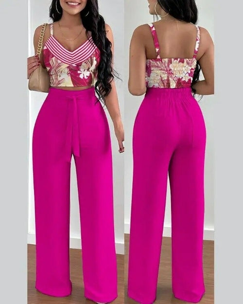 Floral Suspender Pant Set