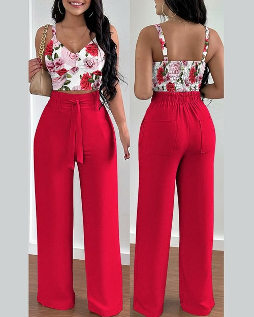 Floral Suspender Pant Set