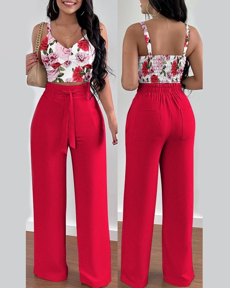 Floral Suspender Pant Set