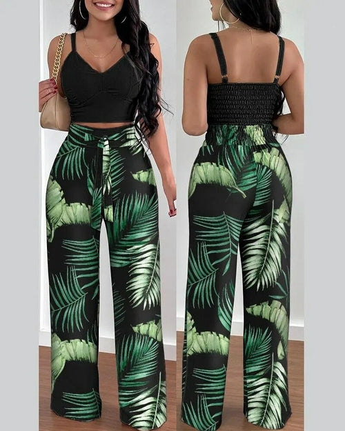 Floral Suspender Pant Set