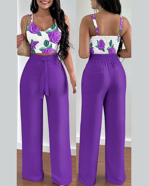 Floral Suspender Pant Set
