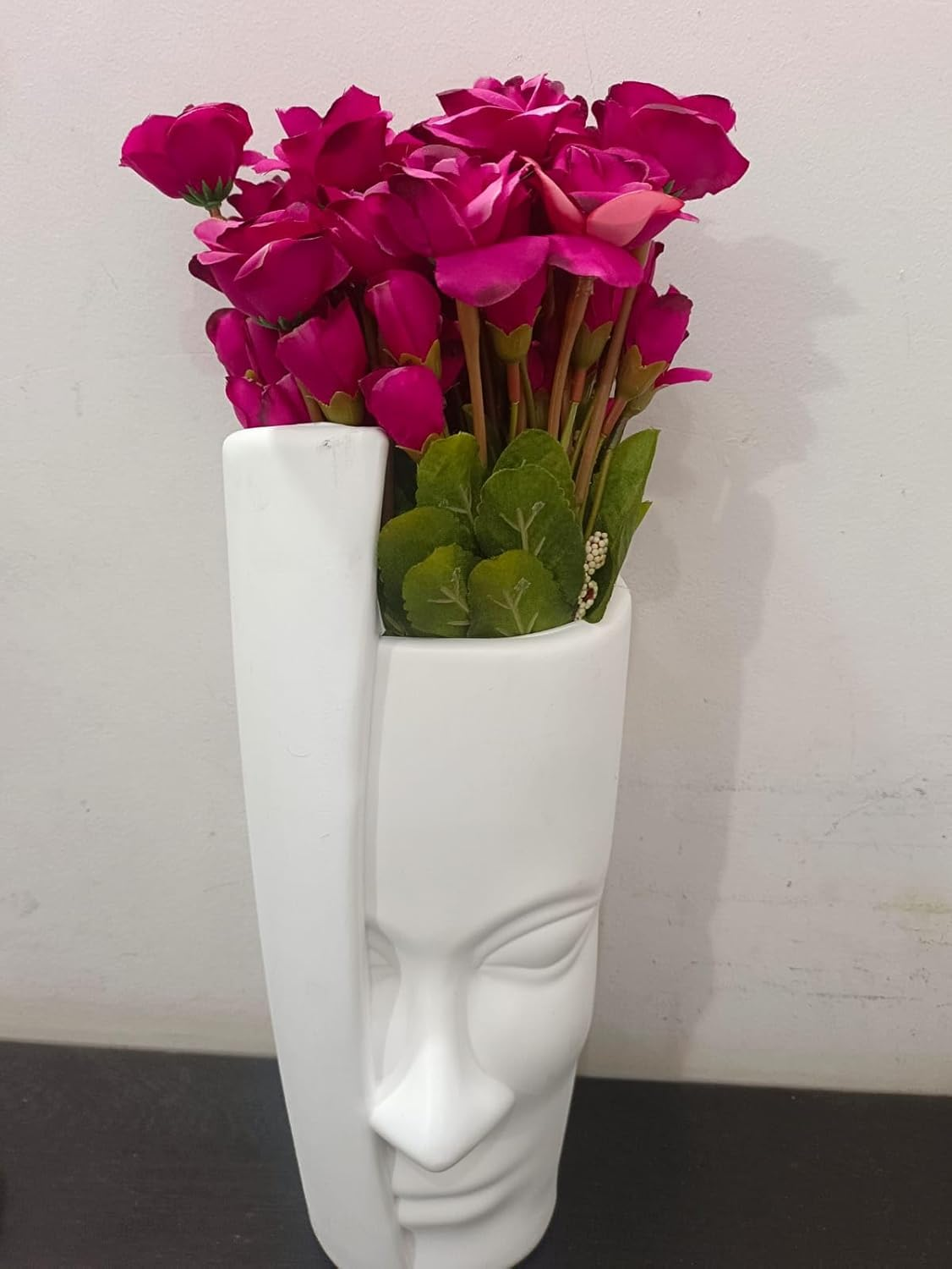 Artificial Pink Rose Flower with Face Pot for Home Living Room