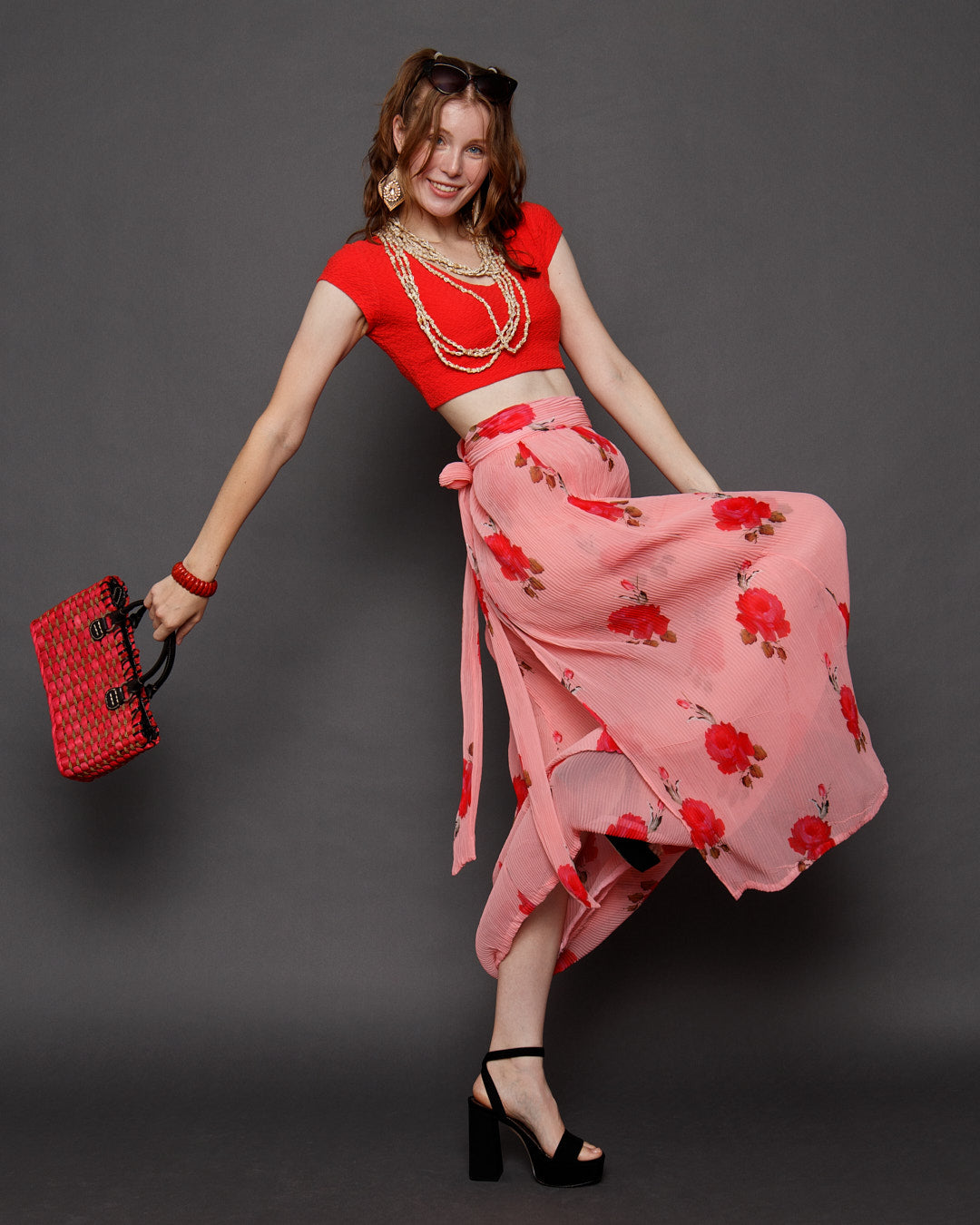 Womens Red Rose Spring Skirt