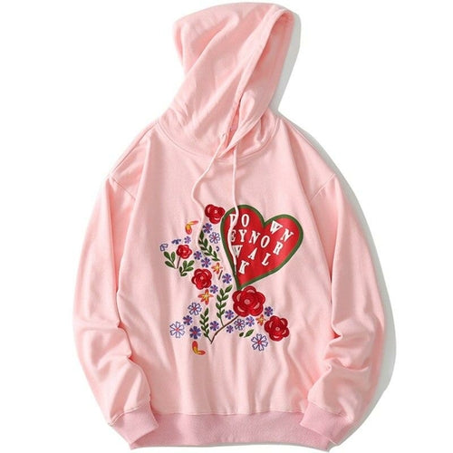 Heart-shaped Embroidery Hooded Pullover