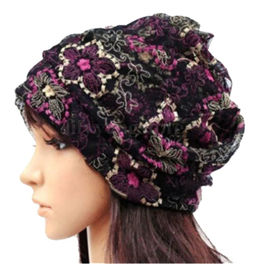 Women Lady Winter Bandana Beanie Turban Head Wrap Band Lace Hat Warm