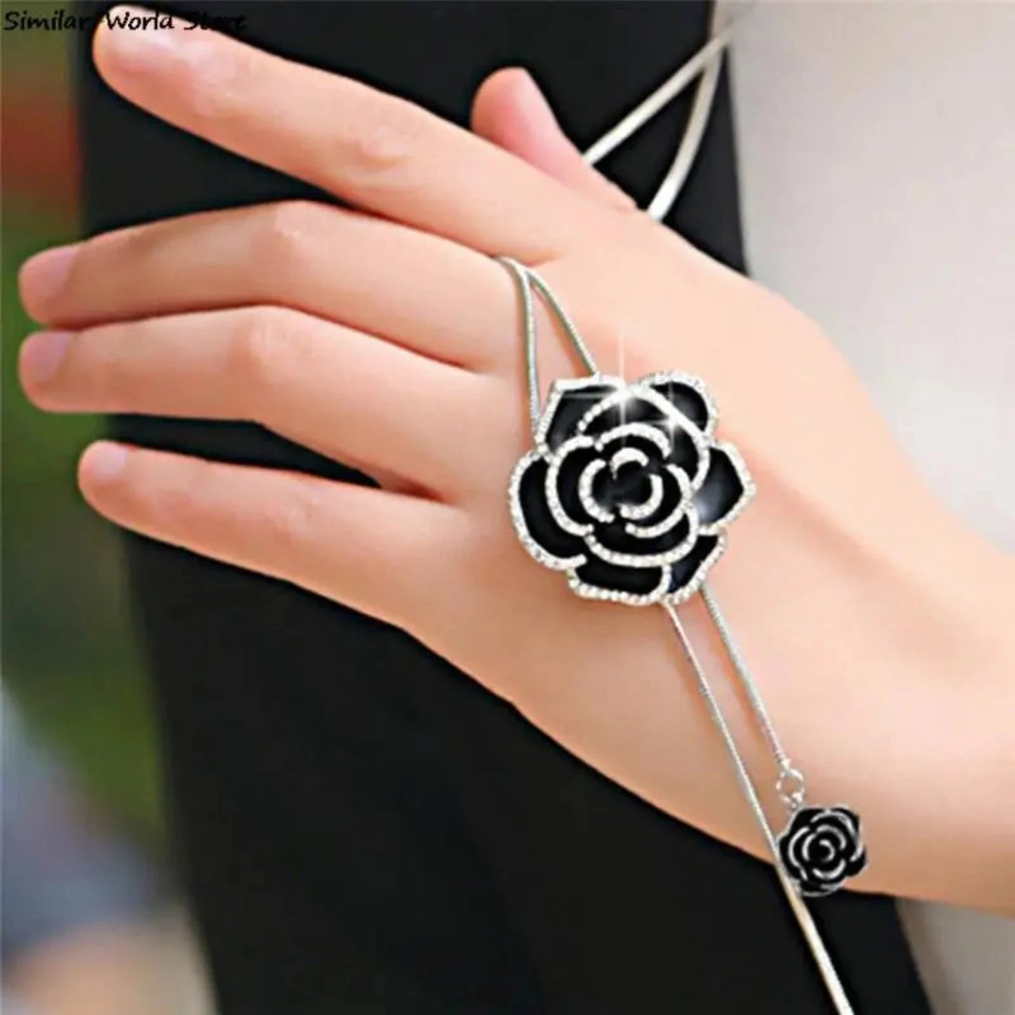 Black Rose Long Necklace