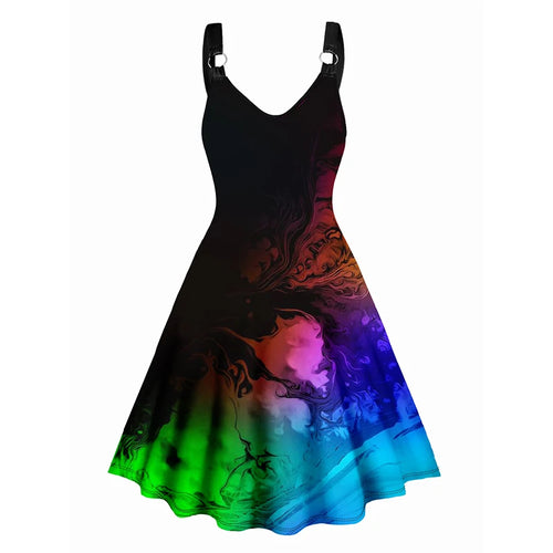 Dressfo Women's Summer Dresses Halloween Rose Injured Skull Print Hem