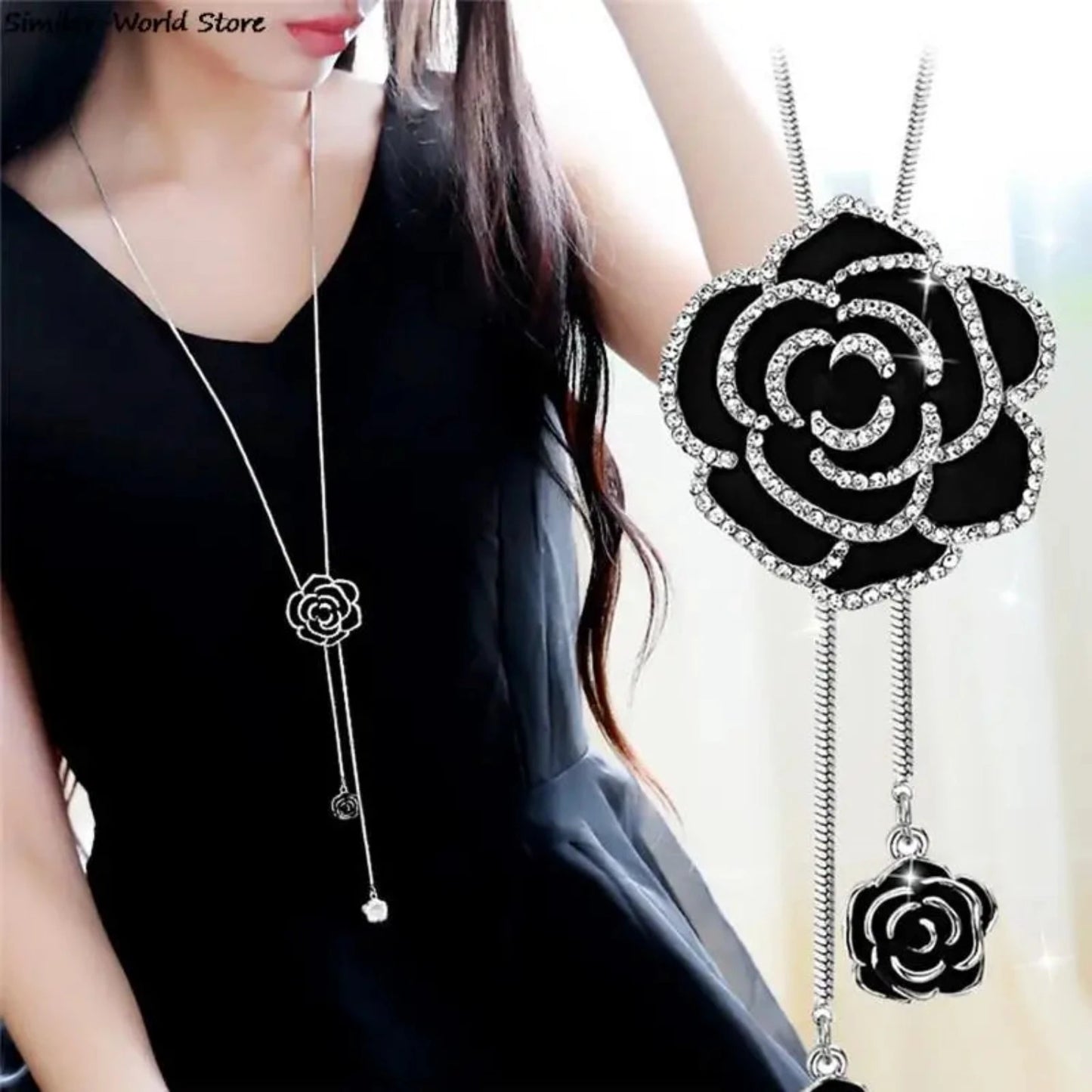 Black Rose Long Necklace