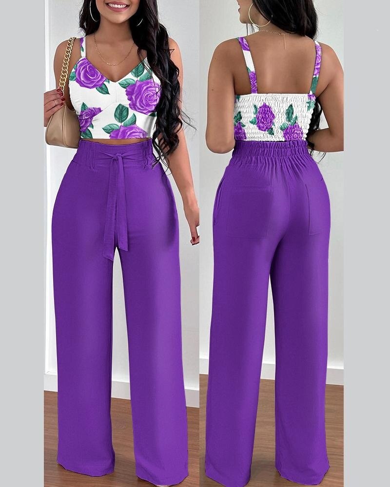 Floral Suspender Pant Set